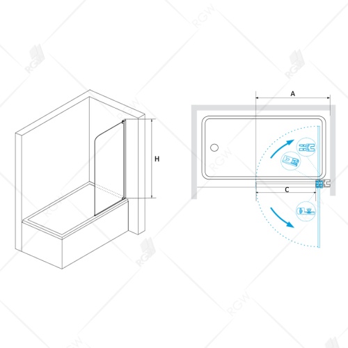 Шторка на ванну RGW SC-01 100*150 03110110-11 профиль Хром стекло Прозрачное 8 мм RGW