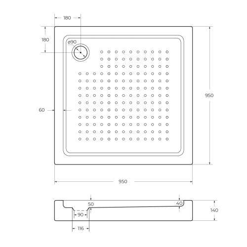 Поддон акриловый, квадратный TRAY-A-A-95-15-W 950x950x150 CEZARES