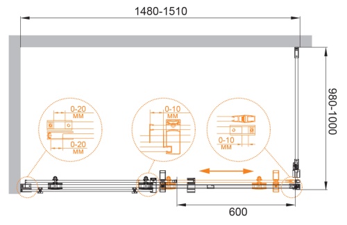 Душевой уголок, прямоугольный. STYLUS-O-M-AH-1-150/100-C-Cr 1500х1000x1950 Cezares