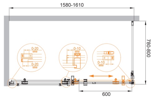 Душевой уголок, прямоугольный. STYLUS-O-M-AH-1-160/80-C-Cr 1600х800x1950 Cezares