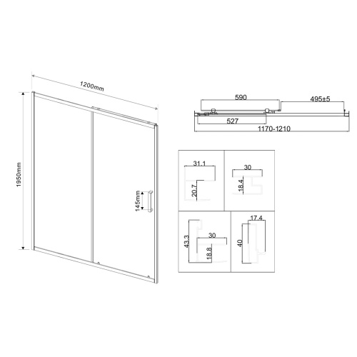 Душевая дверь City VDS-5CT120CLB 1200x1950 цвет черный стекло прозрачное Vincea