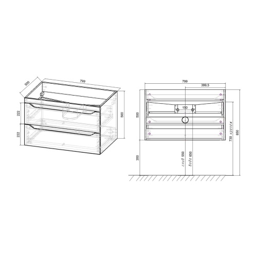 База под раковину Fine 800 подвесная, 2 выкатных ящика soft close, V.Oak, , шт VMC-2F800VO Vincea