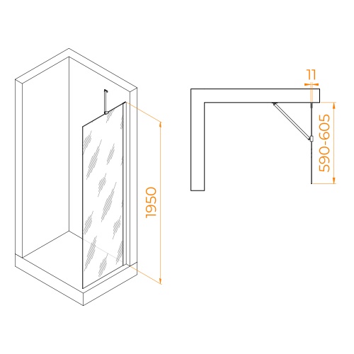 Перегородка для душа RGW WA-102W  60*195 351010206-15 профиль Белый стекло Прозрачное 6 мм RGW