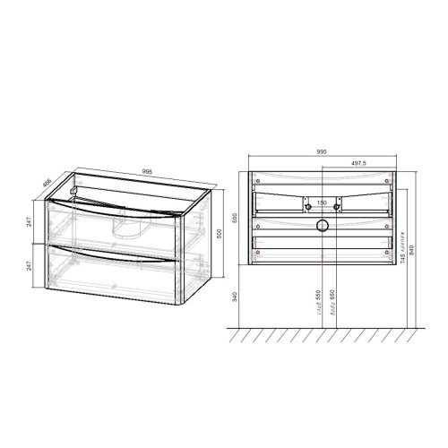 База под раковину Paola VMC-2P100VO 995х466х500 цвет V.Oak Vincea