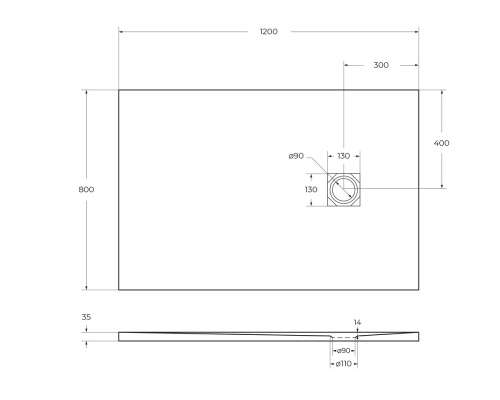 Поддон из искусственного мрамора, прямоугольный 1200x800x35 TRAY-MR-UNO-AH-120/80-35-NERO-CR BelBagno