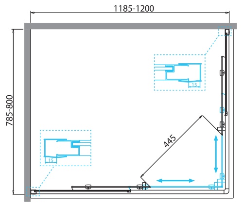 Душевой уголок прямоугольный  DUE-AH-2-120/80-C-Cr 1200x800x1900 BelBagno