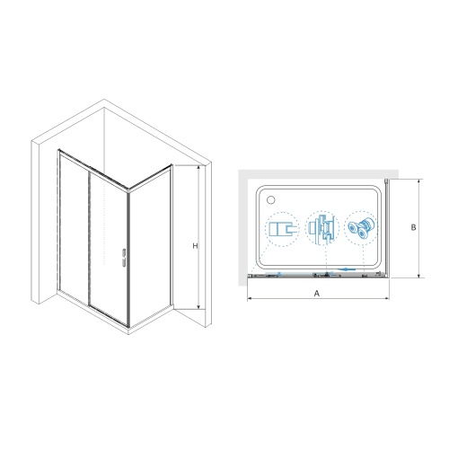 Душевой уголок RGW LE-41-1 (LE-12 + Z-060-2) прямоугольный  170*100*195 341241170-011 профиль Хром стекло Прозрачное 6 мм RGW