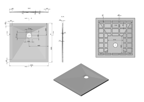 Поддон для душа из искусственного камня  VST-4SR8080W, 800*800*25, белый матовый, , шт Vincea