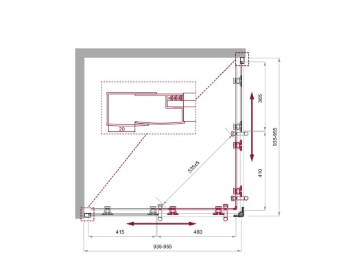 Душевой уголок квадратный UNO-195-A-2-95-P-Cr 950x950x1950 BelBagno