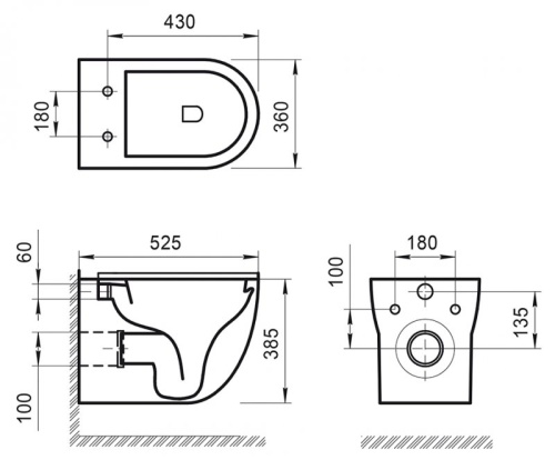 Унитаз подвесной безободковый с креплением ONDA BB066CHR BELBAGNO