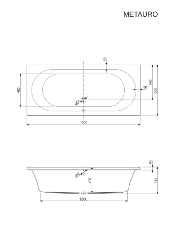 Акриловая ванна METAURO-180-80-42-W37 1800x800x420 Cezares