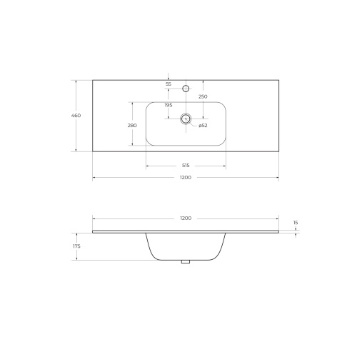 Керамическая раковина, чаша в центре ECO-CER 120x46x1,5 Bianco Lucido CZR-NAT-120-LVB CEZARES