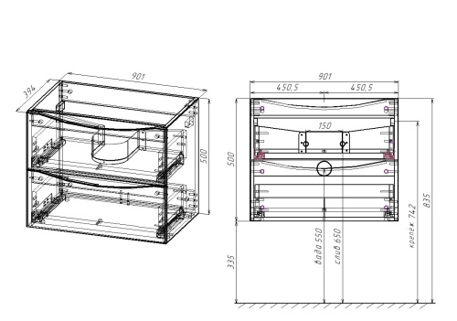 База под раковину Mia Slim  VMC-2MC900S1VO 901х394х500 цвет V.Oak Vincea