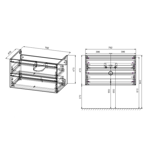 База под раковину Luka VMC-2L800NO 794х476х470 цвет N.Oak Vincea