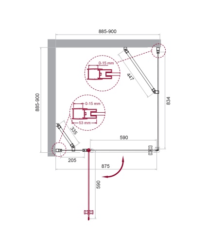 Душевой уголок прямоугольный 900x900x1950 ETNA-A-12-90-C-Cr BELBAGNO