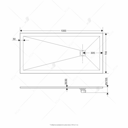 Душевой поддон прямоугольный RGW ST-G мрамор  70*160*2,5 16152716-02 RGW