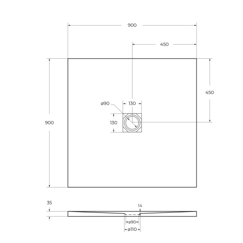 Поддон из искусственного мрамора, квадратный 900x900x35 TRAY-MR-UNO-A-90-35-W-CR BelBagno