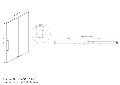 Душевая дверь Arno VPS-1A140CL 1400x2000 цвет хром стекло прозрачное Vincea