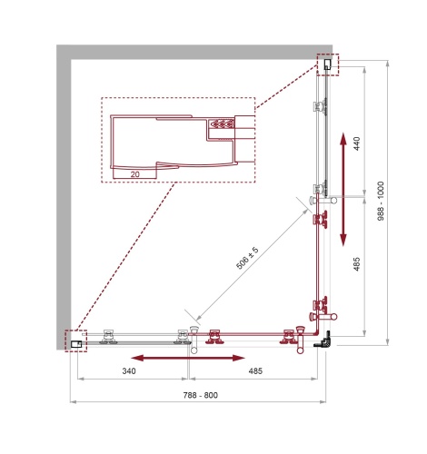 Душевой уголок прямоугольный  1000x800x1950 UNO-195-AH-2-100/80-C-Cr BELBAGNO