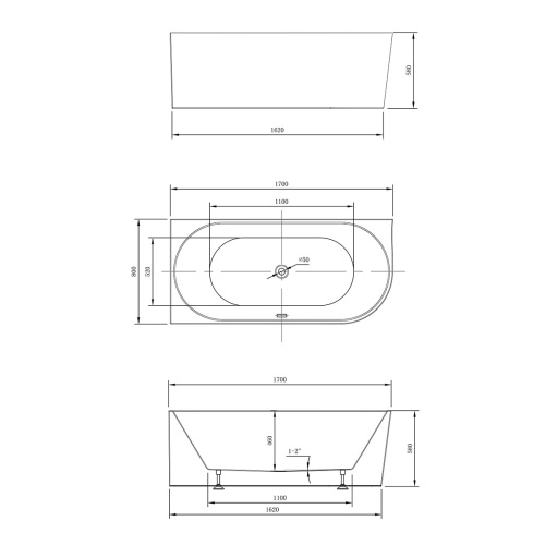 Ванна акриловая Vincea VBT-402-1700L, 1700*800*580, цвет белый, левая, слив-перелив в комплекте, хро, , шт Vincea