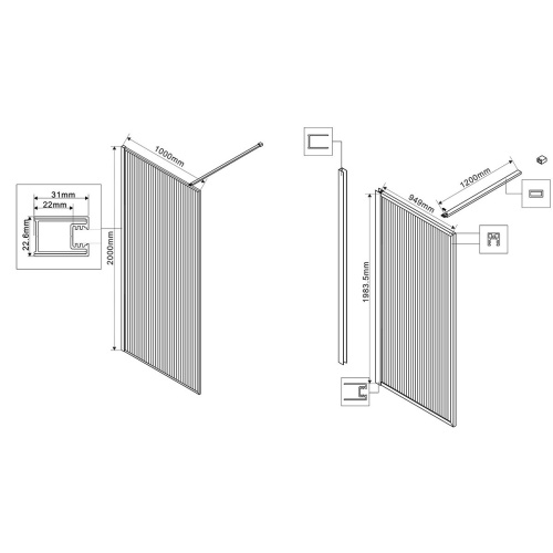 Душевая перегородка Walk-In VSW-1HP100FLGM, 1000*2000, вороненая сталь, стекло рифленое, , шт