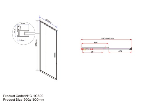 Душевой уголок, квадратный/прямоугольный Garda VSS-1G9012CL 1200х900х1900 цвет хром стекло прозрачное Vincea