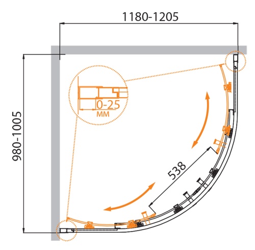 Душевой уголок,ассиметричный MOLVENO-RH-2-120/100-C-Cr-IV 1200x1000x1900 Cezares