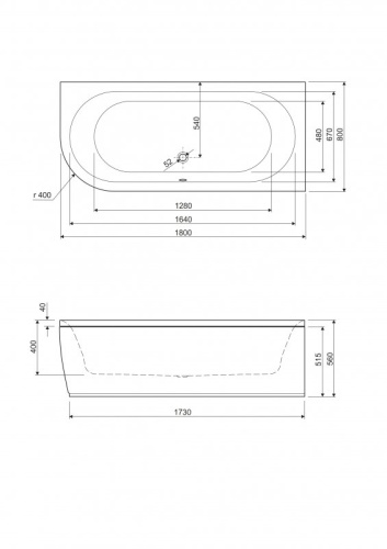 Акриловая ванна угловая правосторонняя METAURO CORNER-180-80-40-R-W37 1800x800x400 Cezares