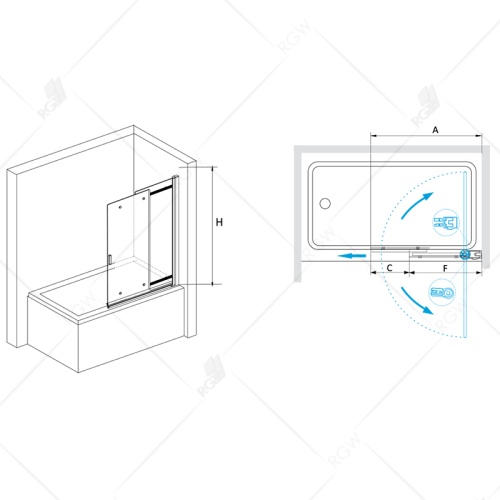 Шторка на ванну RGW SC-44 100*150 03114410-11 профиль Хром стекло Прозрачное 6 мм RGW