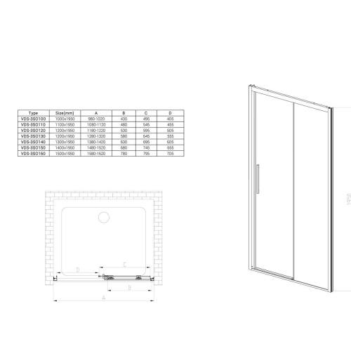 Душевая дверь Soft VDS-3SO110CL 1100х1950 цвет хром стекло прозрачное Vincea