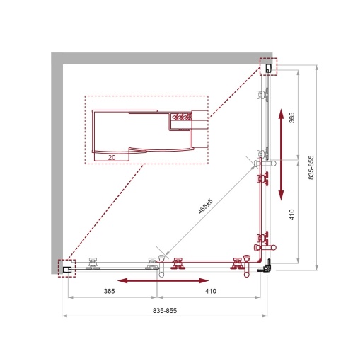 Душевой уголок квадратный 850x850x1950 UNO-195-A-2-85-P-Cr BELBAGNO