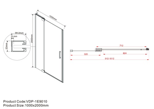 Душевая дверь Extra VDP-1E9010CGB 900/1000х2000 цвет черный стекло тонированное Vincea