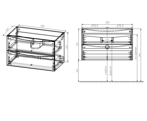 База под раковину Mia  VMC-2MC750RW 757х460х500 цвет R.Wood Vincea