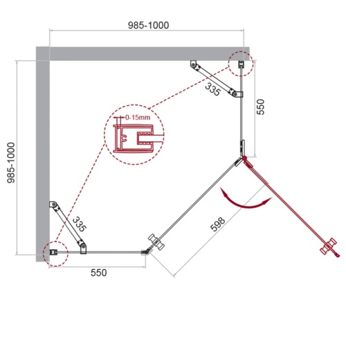 Душевой уголок пятиугольный KRAFT-P-1-100-C-Cr-R 1000x1000x1950 BelBagno