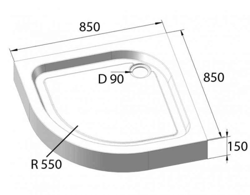 Поддон акриловый, радиальный 850x850x150 TRAY-BB-R-85-550-15-W BelBagno