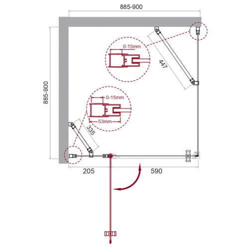 Душевой уголок прямоугольный 900x900x1950 ETNA-A-12-90-C-Cr BELBAGNO