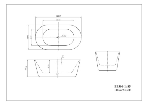 Отдельностоящая, овальная акриловая ванна 1485x780x600 BB306-1485 BELBAGNO