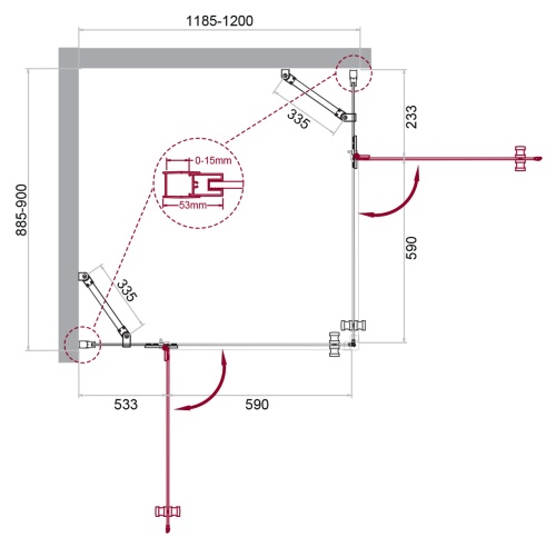 Душевой уголок с двумя распашными дверцами KRAFT-AH-22-120/90-C-Cr-L 1200x900x1950 BelBagno