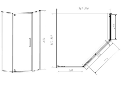 Душевой уголок, пятиугольный Slim-N VSP-4SN900CLB 900x900x1950 цвет черный стекло прозрачное Vincea